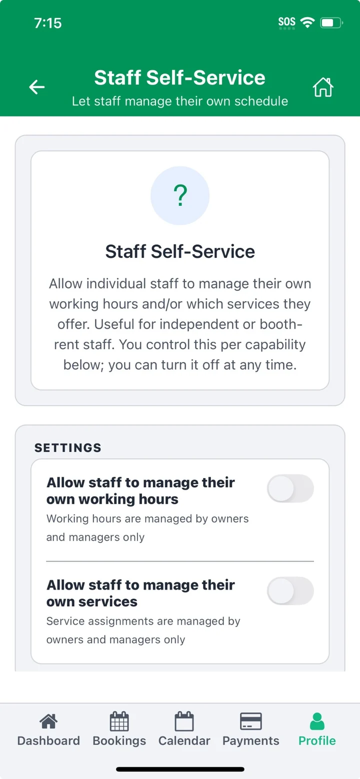 Quelboo business application staff-management screen