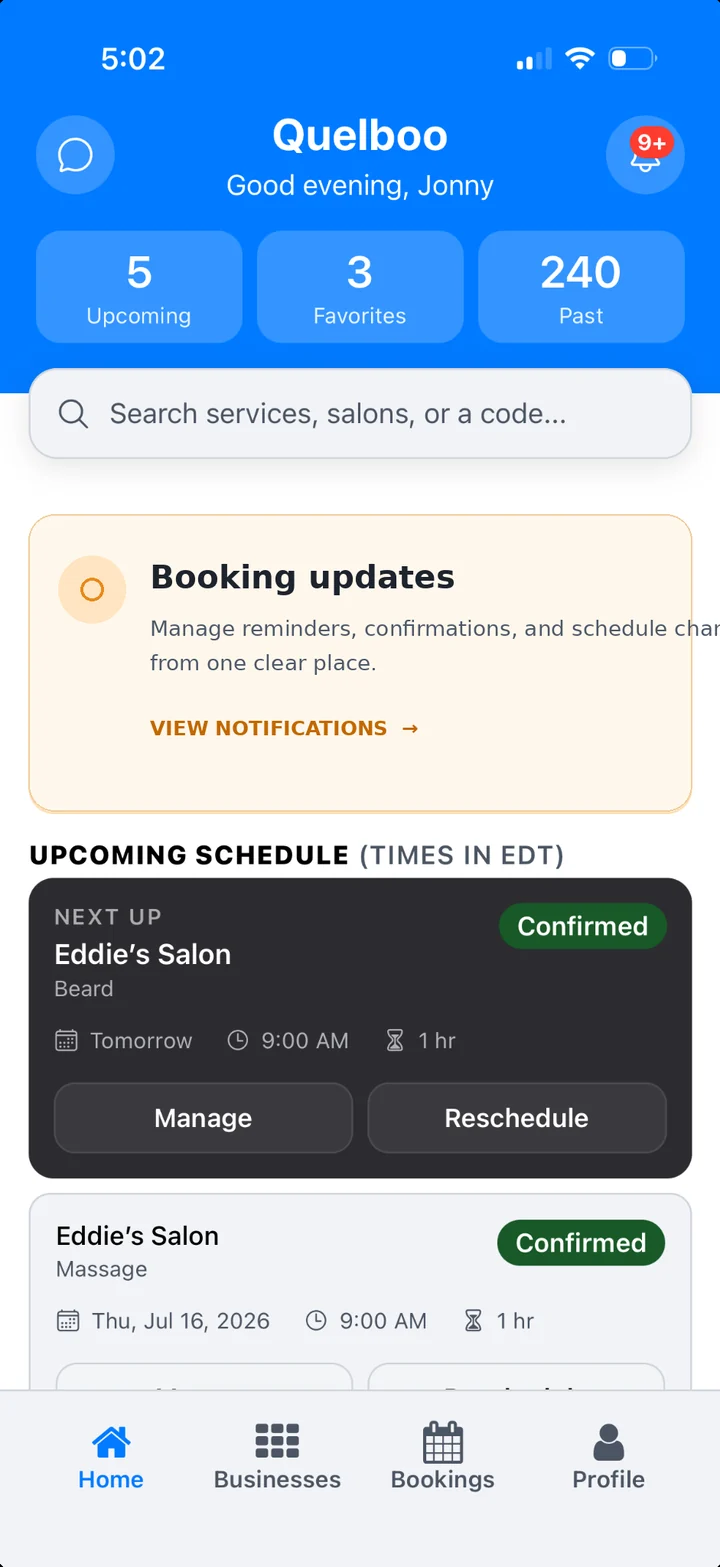 Quelboo customer application home screen